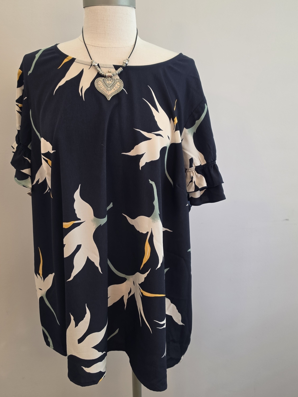 Lane Bryant Navy Floral Ruffle Sleeve Tunic